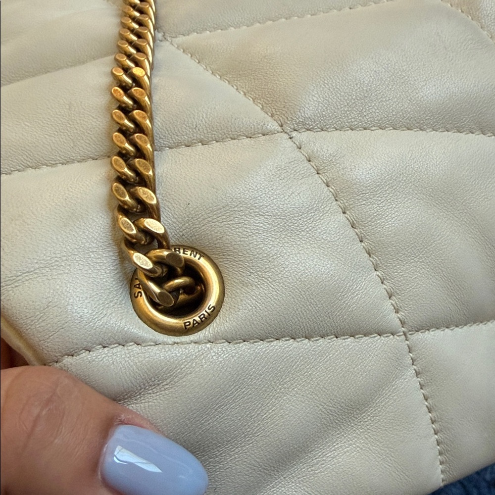 Saint Laurent Cream Quilted Leather Envelope Crossbody with Gold Hardware - Picture 12 of 14